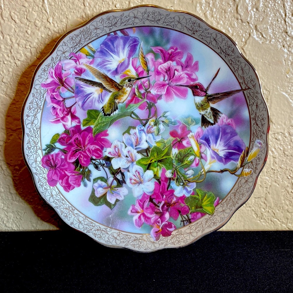 Vintage “Morning Glory” Decorative Plate ~ Whispering Wings of Hummingbi…
